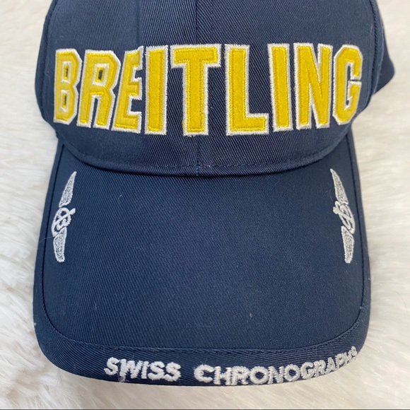 Breitling Navy Blue, White & Yellow Embroidered Logo Pilot's Cap Baseball Hat OS - Picture 3 of 10